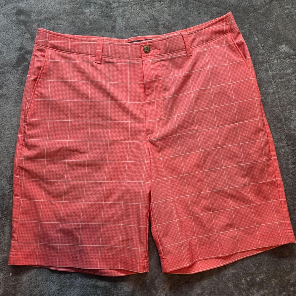 Pro Tour Shorts Mens 30 Pink Check Microfiber Stretch Lightweight Chino Casual